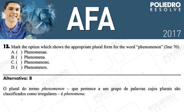 Questão 13 - Prova Modelo B - AFA 2017