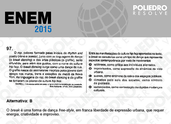Questão 97 - Domingo (Prova Azul) - ENEM 2015