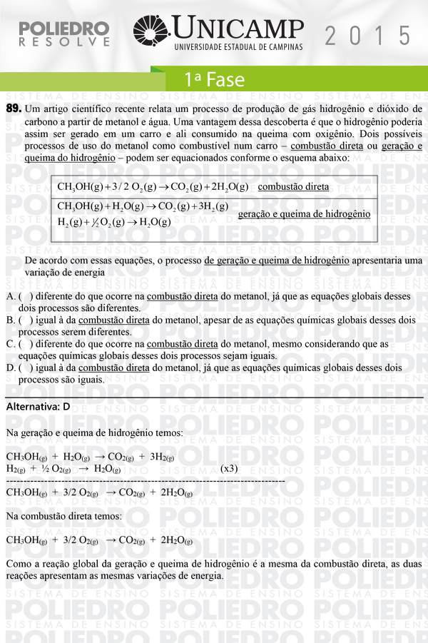 Questão 89 - 1ª Fase - UNICAMP 2015