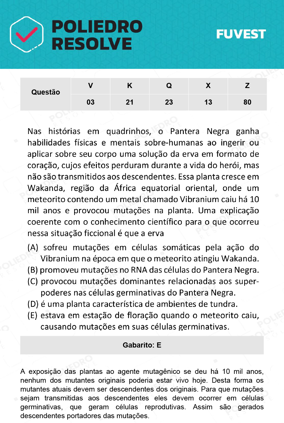 Questão 80 - 1ª Fase - Prova Z - 12/12/21 - FUVEST 2022