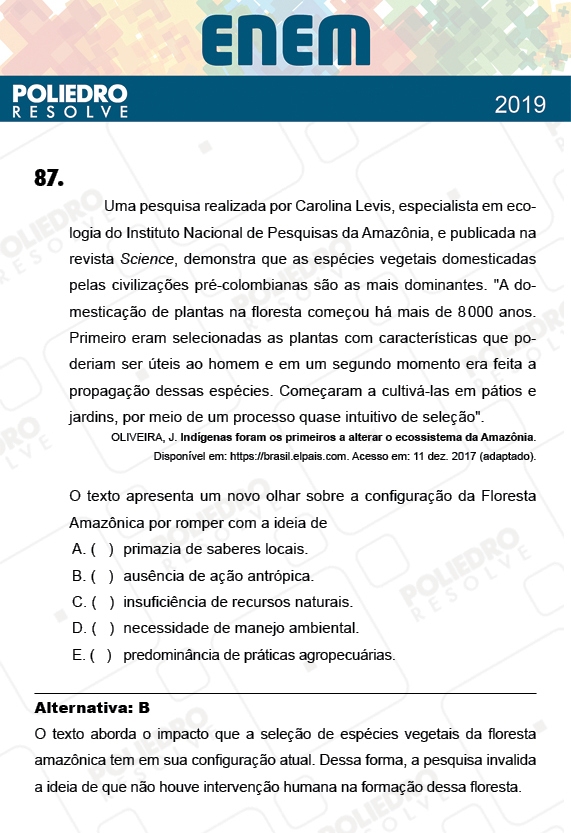 Questão 87 - 1º Dia - Prova AMARELA - ENEM 2018