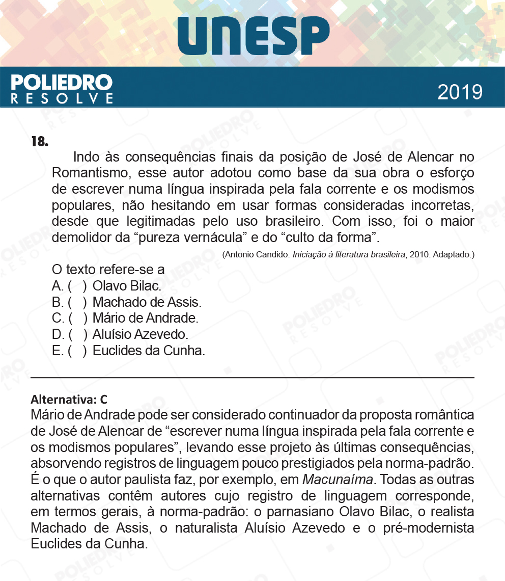 Questão 18 - 1ª Fase - UNESP 2019