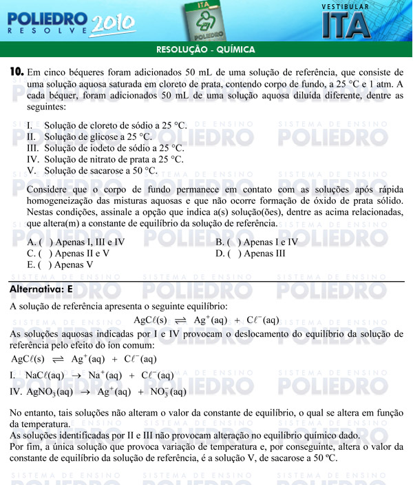 Questão 10 - Química - ITA 2010