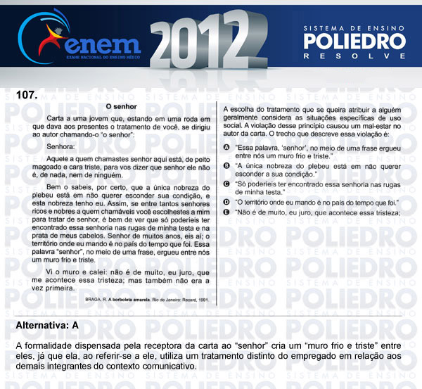 Questão 107 - Domingo (Prova rosa) - ENEM 2012