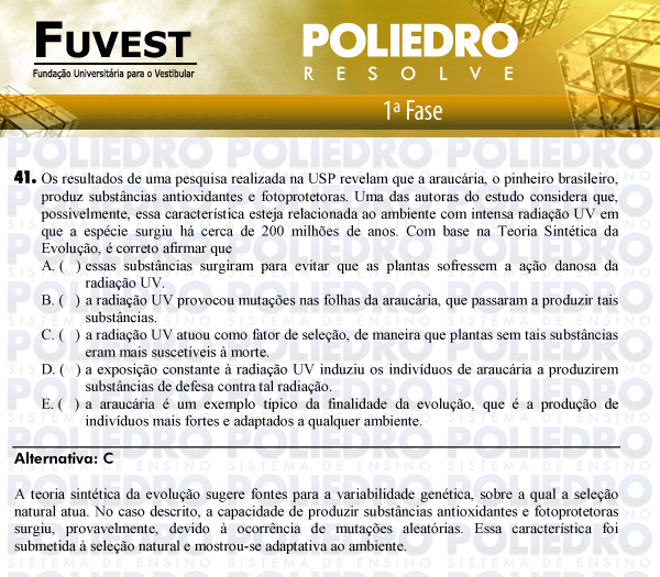 Questão 41 - 1ª Fase - FUVEST 2011