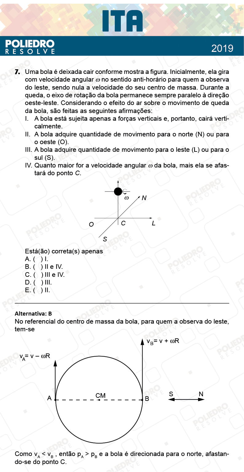 Questão 7 - 1ª Fase - FIS / POR / ING/ MAT / QUI - ITA 2019