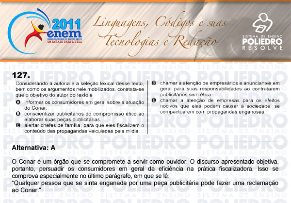 Questão 127 - Domingo (Prova rosa) - ENEM 2011