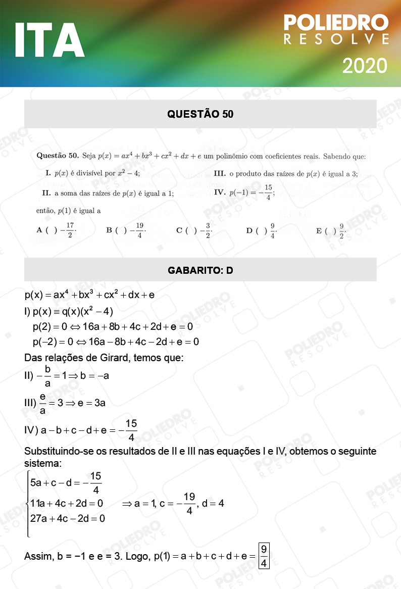 Questão 50 - 1ª Fase - ITA 2020