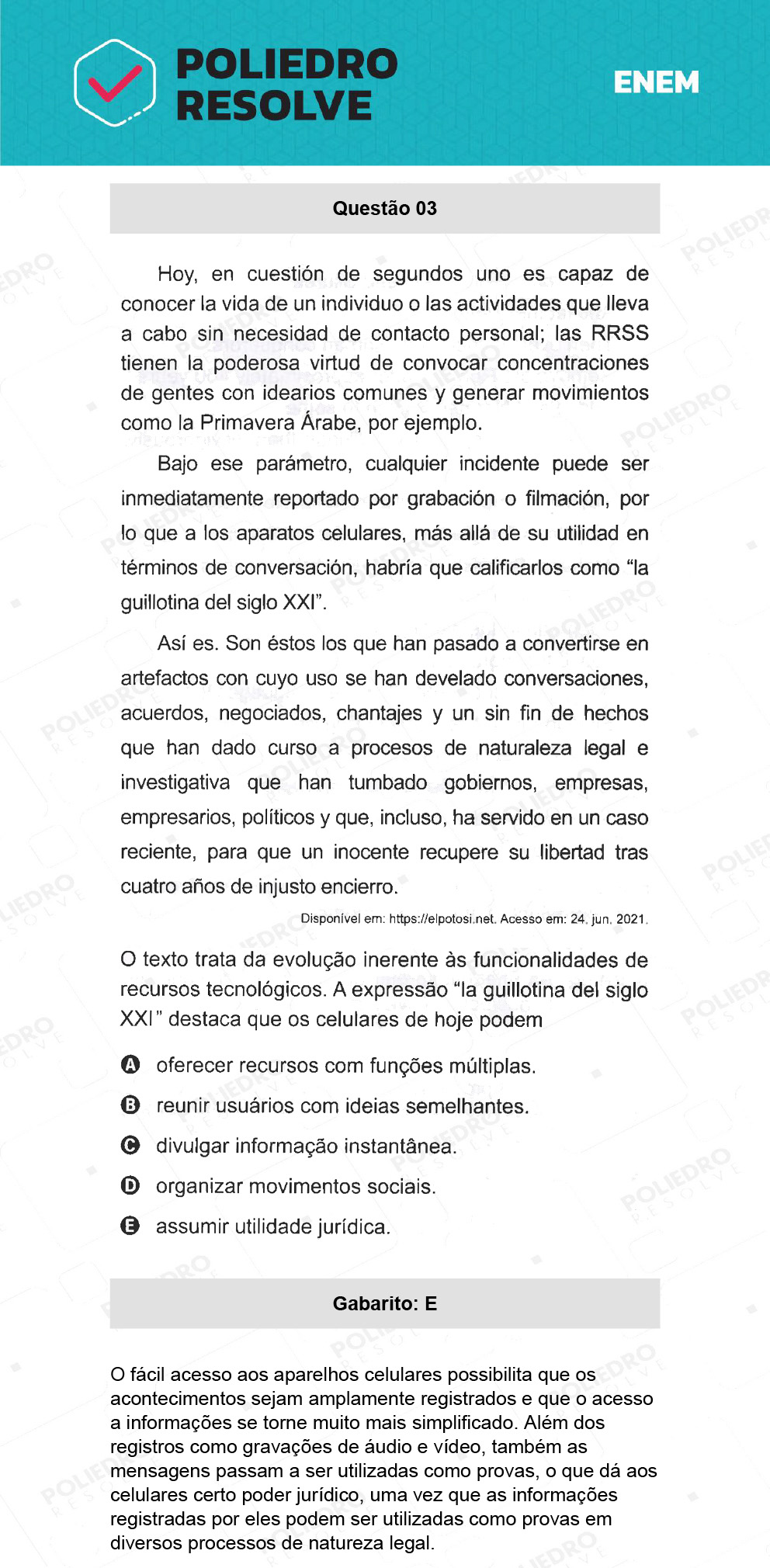 Questão 3 - 1º Dia - Prova Branca - ENEM 2021