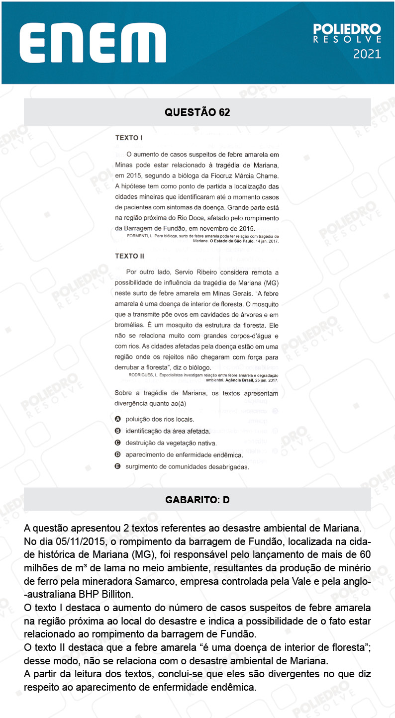 Questão 62 - 1º DIA - Prova Branca - ENEM 2020