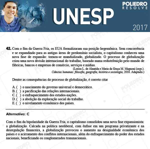 Questão 42 - 1ª Fase - UNESP 2017