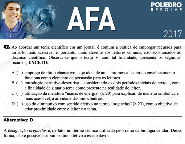 Questão 42 - Prova Modelo B - AFA 2017