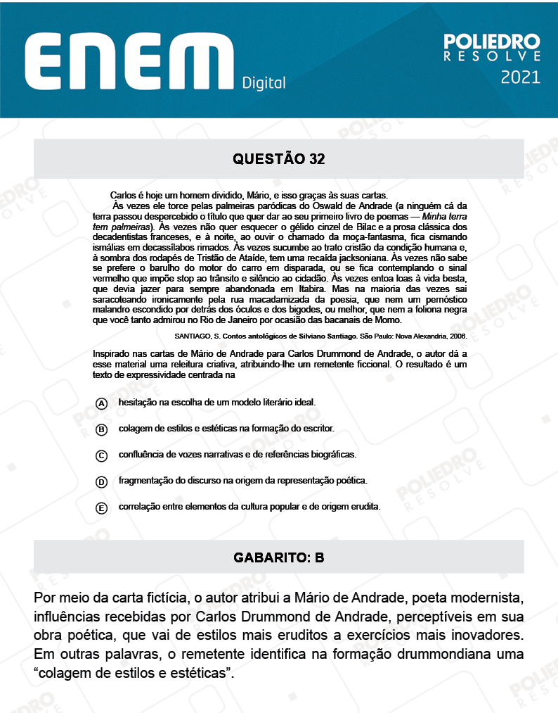 Questão 32 - 1º Dia - Prova Branca - Espanhol - ENEM DIGITAL 2020