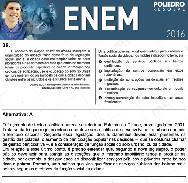 Questão 38 - 1º Dia (PROVA ROSA) - ENEM 2016