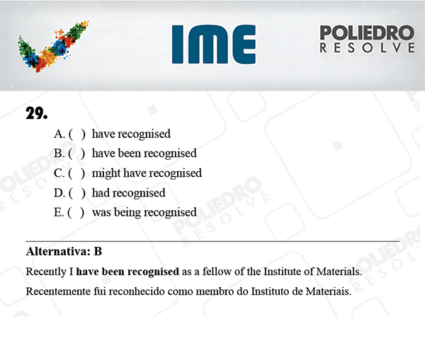 Questão 29 - Português / Inglês - IME 2018