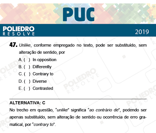 Questão 47 - 1ª Fase - PUC-Campinas 2019