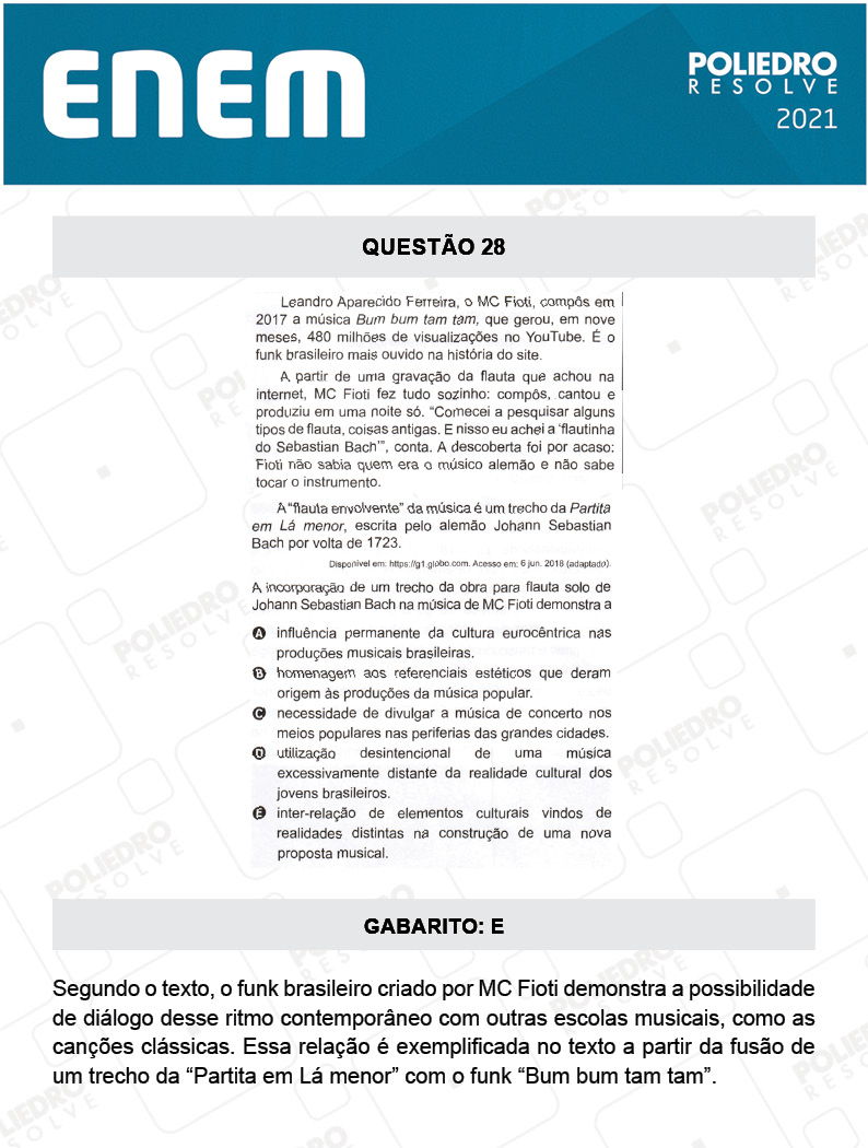 Questão 28 - 1º DIA - Prova Azul - ENEM 2020