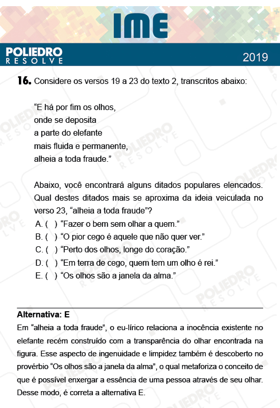 Questão 16 - 2ª Fase - Português/Inglês - IME 2019