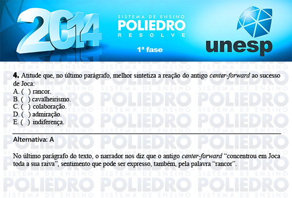 Questão 4 - 1ª Fase - UNESP 2014