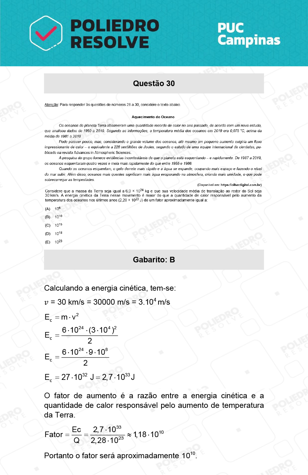 Questão 30 - Demais cursos - PUC-Campinas 2022