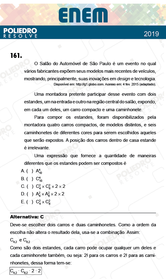 Questão 161 - 2º Dia - Prova AMARELA - ENEM 2018