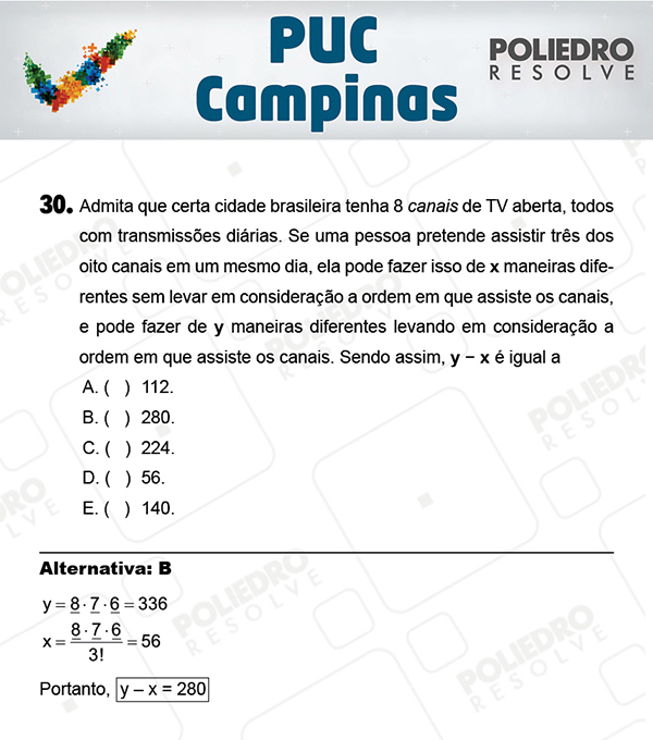 Questão 30 - 1ª Fase - Prova Verde - PUC-Campinas 2018