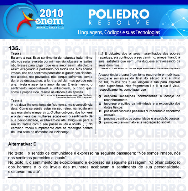 Questão 135 - Domingo (Prova rosa) - ENEM 2010