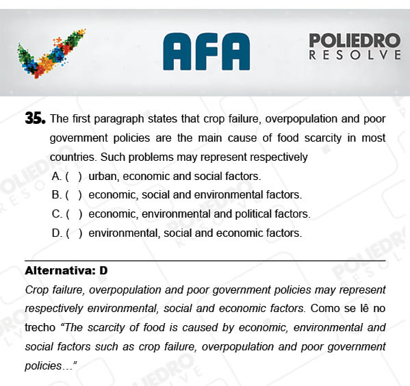 Questão 35 - Prova Modelo A - AFA 2018