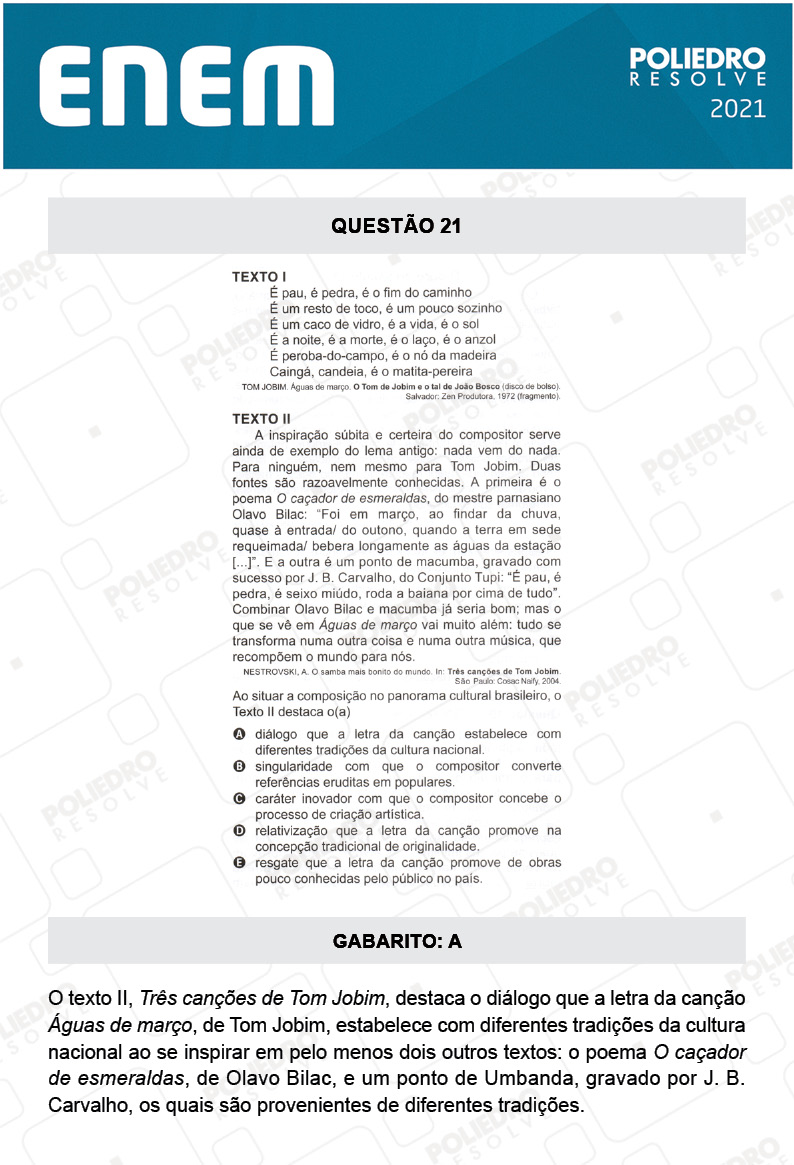 Questão 21 - 1º DIA - Prova Branca - ENEM 2020