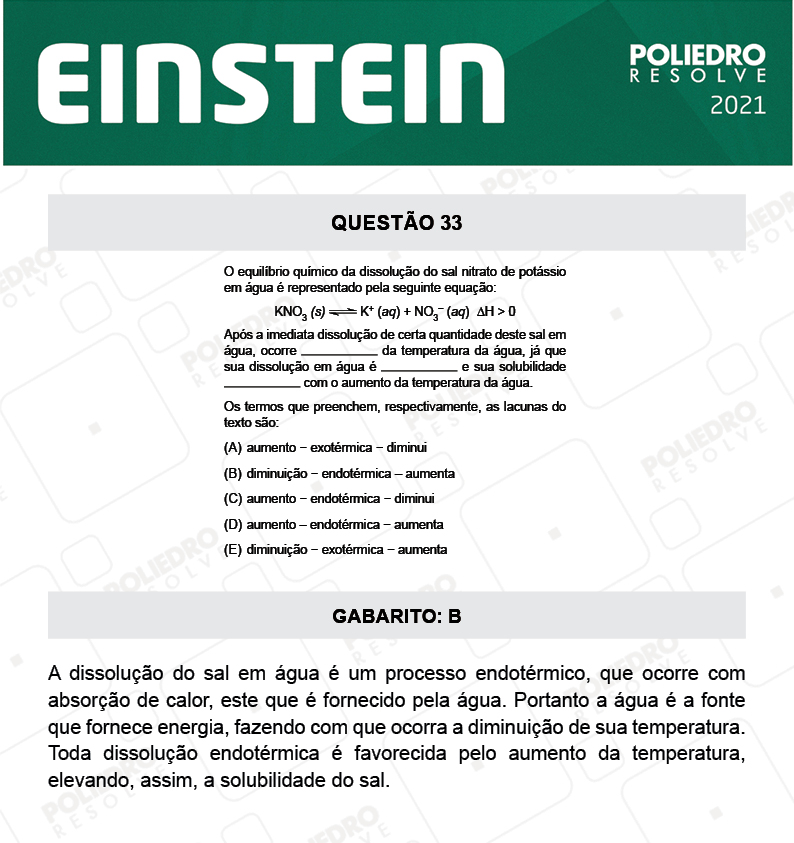 Questão 33 - Fase única - EINSTEIN 2021