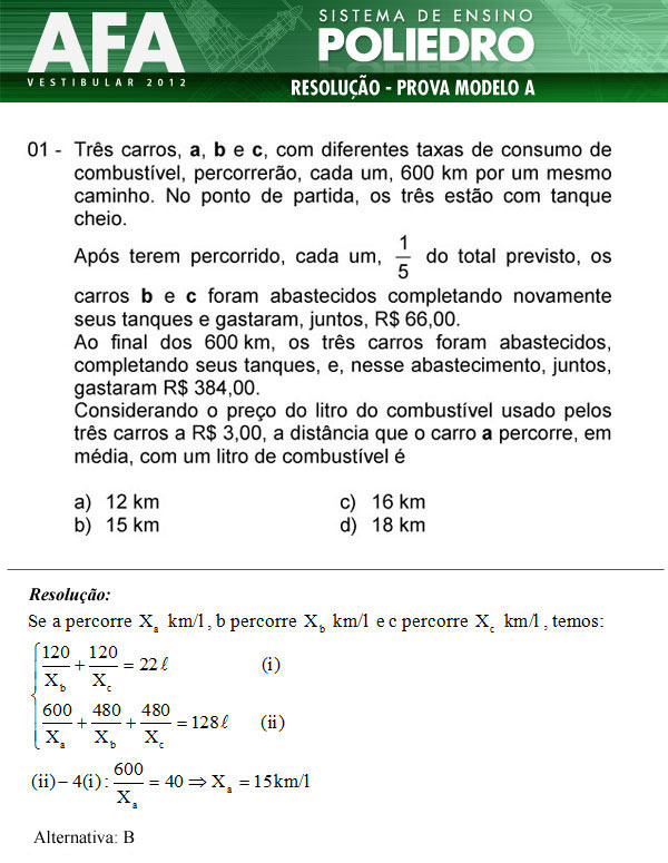 Questão 1 - Prova Modelo A - AFA 2012