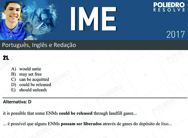 Questão 21 - Português e Inglês - IME 2017