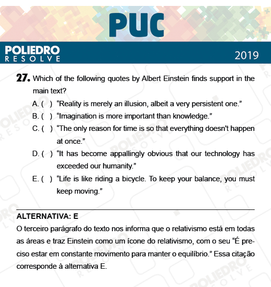 Questão 27 - 1ª Fase - PUC-Campinas 2019