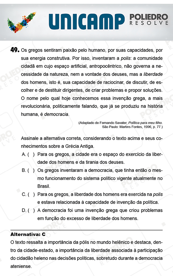 Questão 49 - 1ª Fase - PROVA Q - UNICAMP 2018