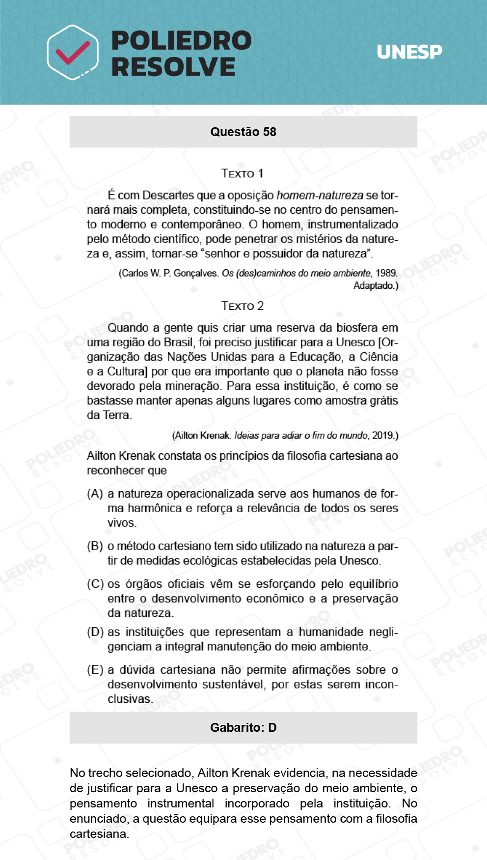 Questão 58 - 1ª Fase - Biológicas - UNESP 2022