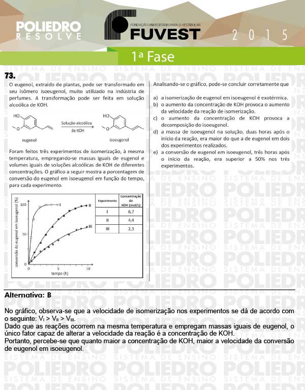 Questão 73 - 1ª Fase - FUVEST 2015