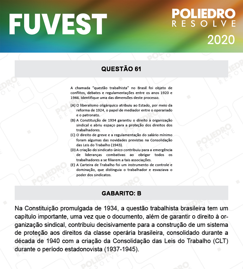 Questão 61 - 1ª Fase - Prova V - FUVEST 2020