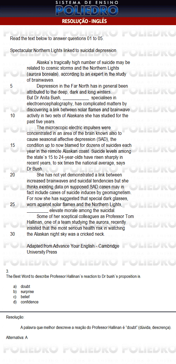 Questão 3 - Inglês e Matemática - AFA 2010