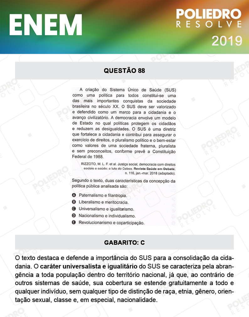 Questão 88 - 1º DIA - PROVA AMARELA - ENEM 2019