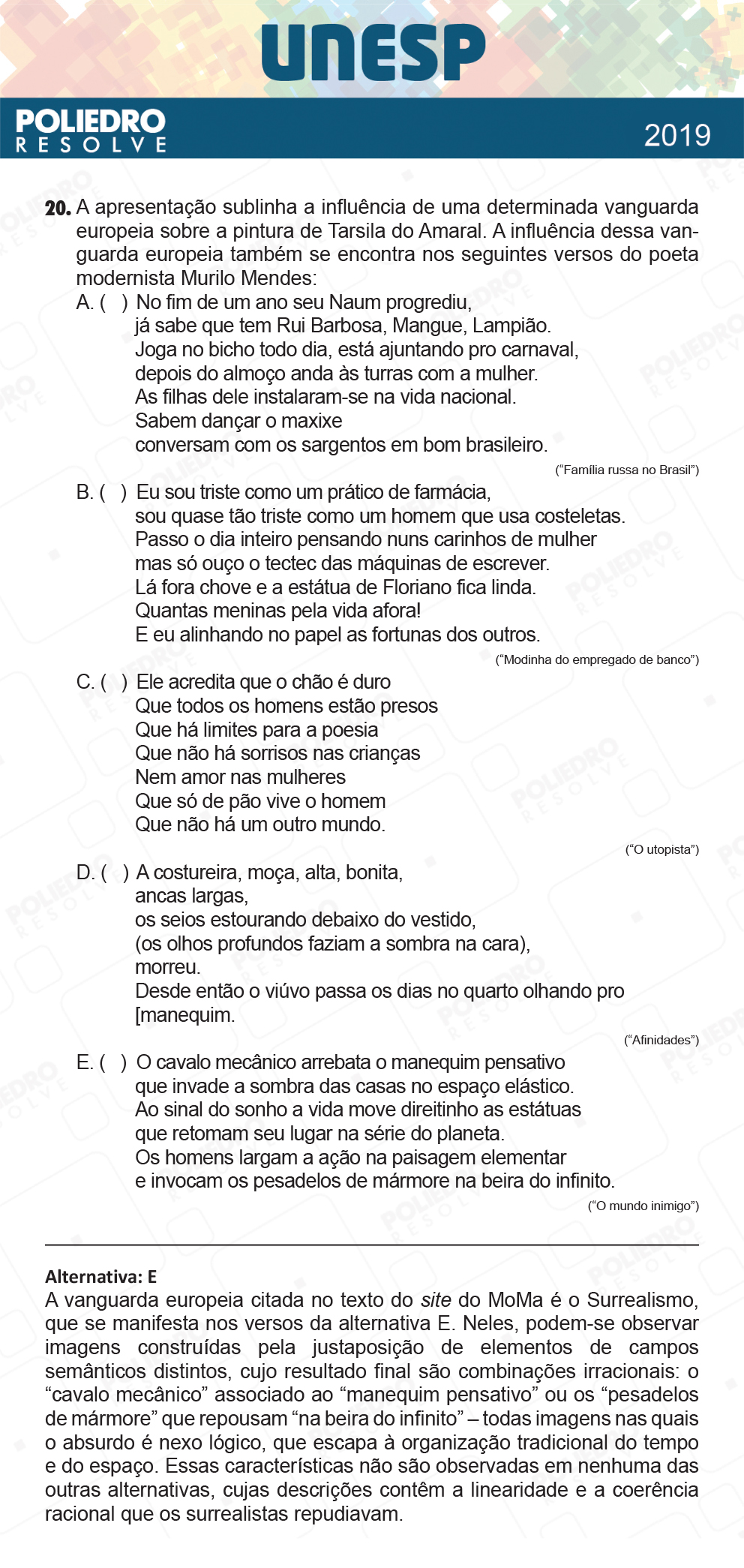 Questão 20 - 1ª Fase - UNESP 2019