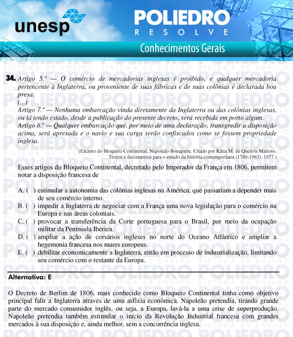 Questão 34 - 1ª Fase - UNESP 2011