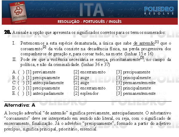 Questão 28 - Português e Inglês - ITA 2009