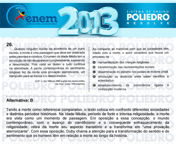 Questão 26 - Sábado (Prova Amarela) - ENEM 2013