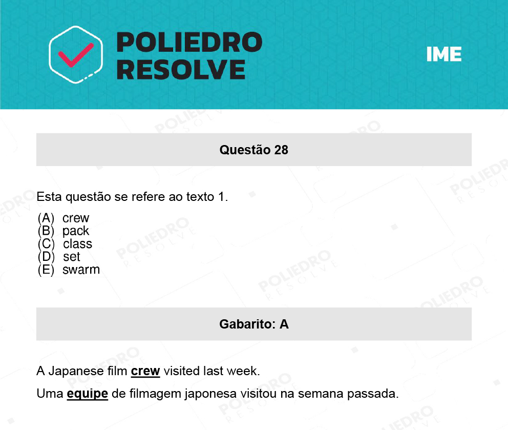 Questão 28 - 2ª Fase - Português/Inglês - IME 2022