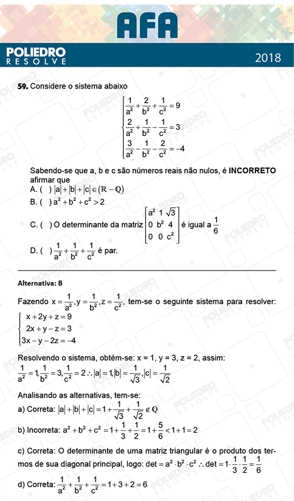 Questão 59 - Prova Modelo B - AFA 2019