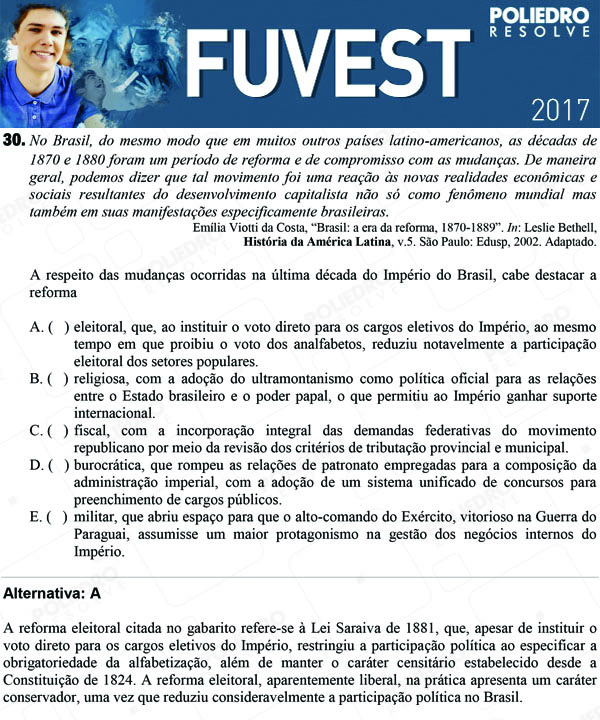 Questão 30 - 1ª Fase - FUVEST 2017