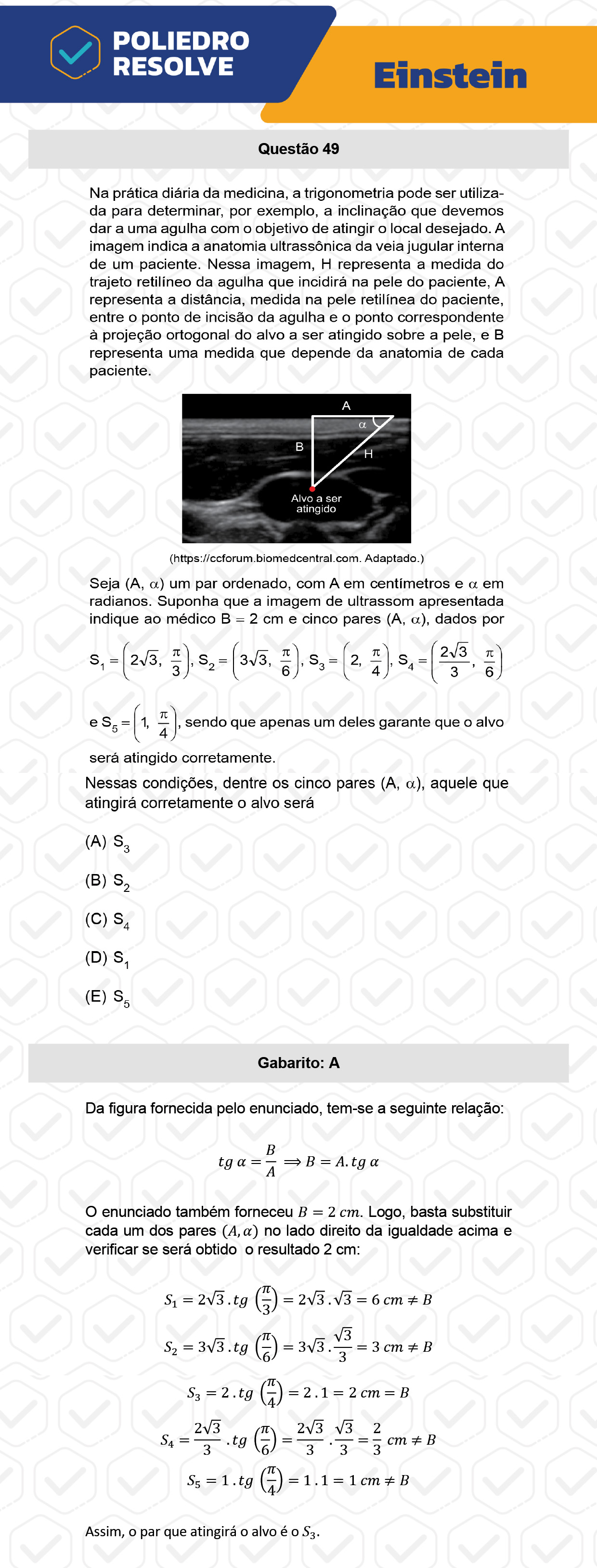 Questão 49 - Fase única - EINSTEIN 2023