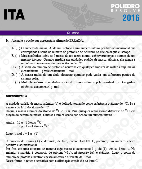 Questão 6 - Química - ITA 2016