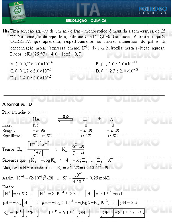 Questão 16 - Química - ITA 2009