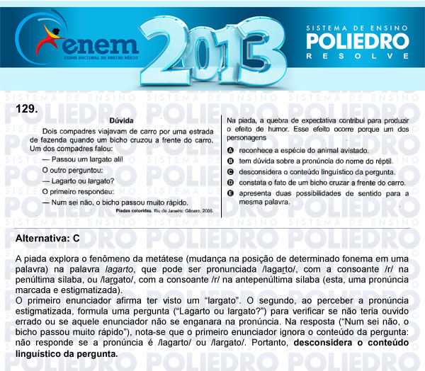 Questão 129 - Domingo (Prova Cinza) - ENEM 2013